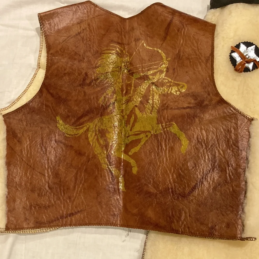 Vintage Native American Horse Rider Costume Boys 5-6x; 2 pc Fur Vest & Chaps NWT